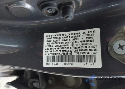 2015 Honda Civic Ex-L z USA, uszkodzony, nr VIN 19XFB2F94FE048199